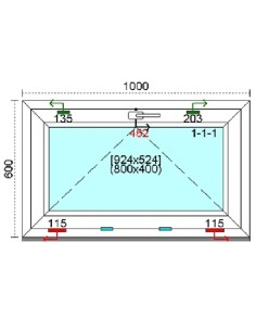 Kunststofffenster PVC Fenster 100 x 60 cm KIPP Kömmerling 76 MD 2