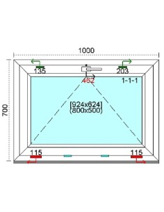 Kunststofffenster PVC Fenster 100 x 70 cm KIPP Kömmerling 76 MD 2
