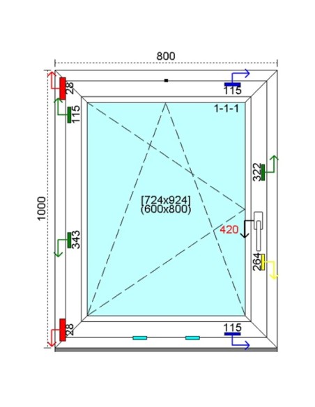 Kunststofffenster PVC Fenster 80 x 100 cm DREH-KIPP Kömmerling 76 MD