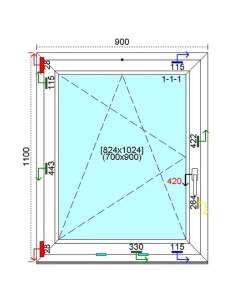 Kunststofffenster PVC Fenster 90 x 110 cm DREH-KIPP Kömmerling 76 MD 2