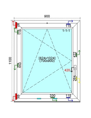 Kunststofffenster PVC Fenster 90 x 110 cm DREH-KIPP Kömmerling 76 MD