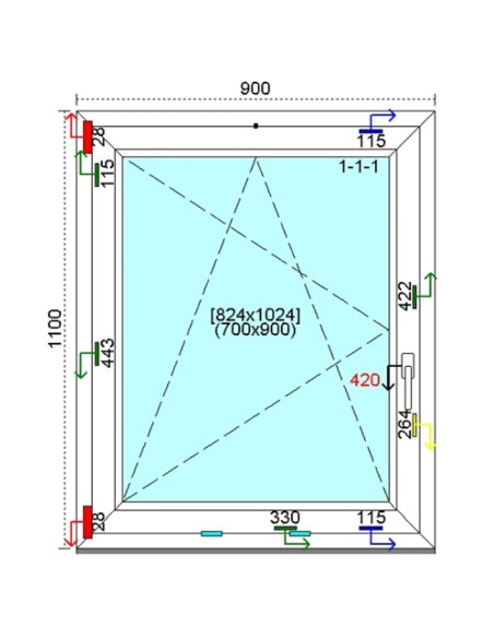 Kunststofffenster PVC Fenster 90 x 110 cm DREH-KIPP Kömmerling 76 MD