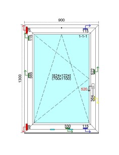 Kunststofffenster PVC Fenster 90 x 130 cm DREH-KIPP Kömmerling 76 MD 2