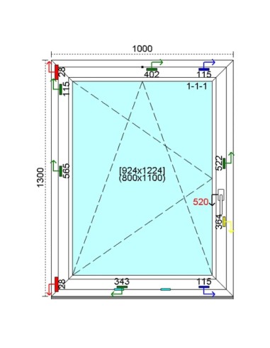 Kunststofffenster PVC Fenster 100 x 130 cm DREH-KIPP Kömmerling 76 MD