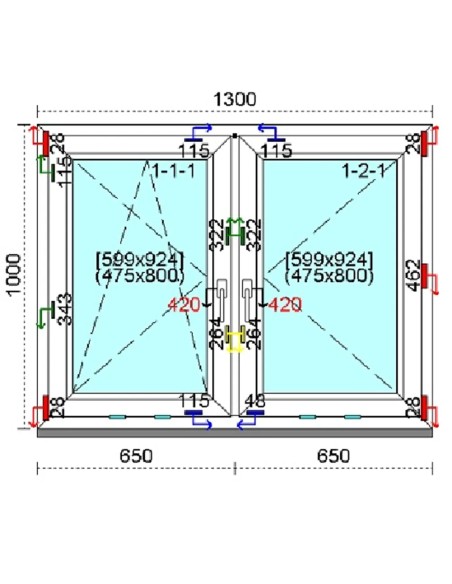 Kunststofffenster PVC Fenster 130 x 100 cm DREH-KIPP | DREH Kömmerling 76 MD