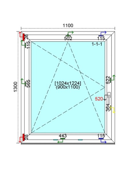 Kunststofffenster PVC Fenster 110 x 130 cm DREH-KIPP Kömmerling 76 MD