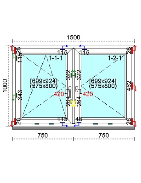 Kunststofffenster PVC Fenster 150 x 100 cm DREH-KIPP | DREH Kömmerling 76 MD