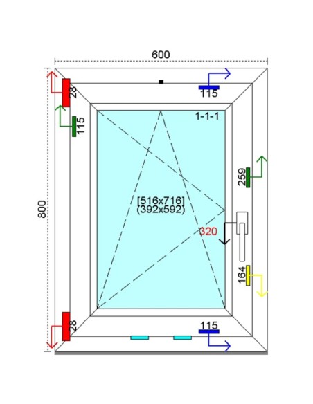 Kunststofffenster PVC Fenster 60 x 80 cm DREH-KIPP Kömmerling 88 MD