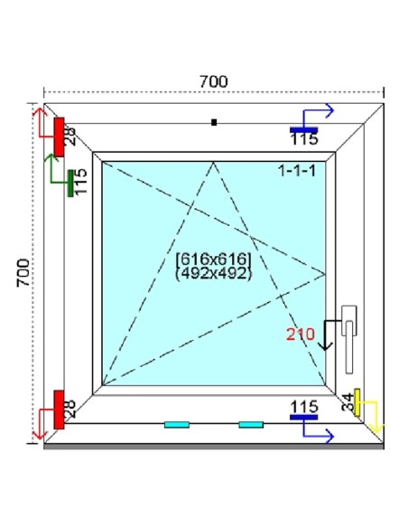 Kunststofffenster PVC Fenster 70 x 70 cm DREH-KIPP Kömmerling 88 MD