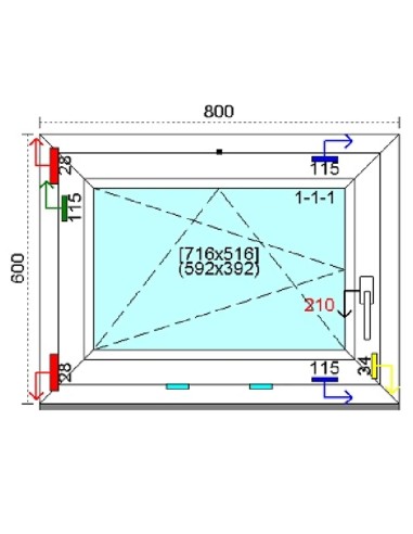 Kunststofffenster PVC Fenster 80 x 60 cm DREH-KIPP Kömmerling 88 MD