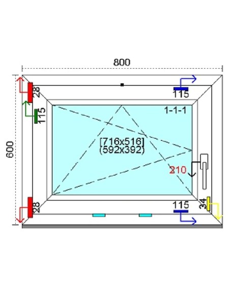 Kunststofffenster PVC Fenster 80 x 60 cm DREH-KIPP Kömmerling 88 MD