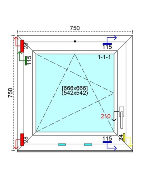 Kunststofffenster PVC Fenster 75 x 75 cm DREH-KIPP Kömmerling 88 MD