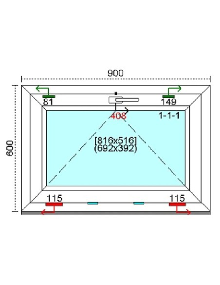 Kunststofffenster PVC Fenster 90 x 60 cm KIPP Kömmerling 88 MD