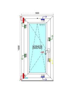 Kunststofffenster PVC Fenster 50 x 100 cm DREH-KIPP Kömmerling 88 MD 2