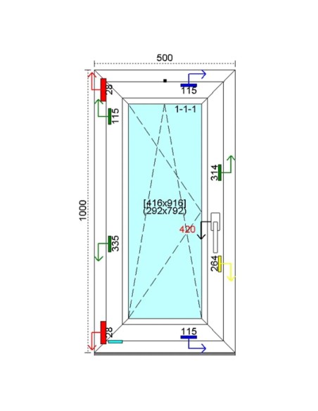 Kunststofffenster PVC Fenster 50 x 100 cm DREH-KIPP Kömmerling 88 MD