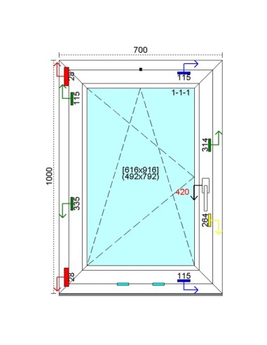 Kunststofffenster PVC Fenster 70 x 100 cm DREH-KIPP Kömmerling 88 MD