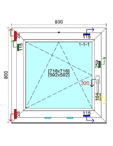 Kunststofffenster PVC Fenster 80 x 80 cm DREH-KIPP Kömmerling 88 MD
