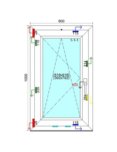 Kunststofffenster PVC Fenster 60 x 100 cm DREH-KIPP Kömmerling 88 MD