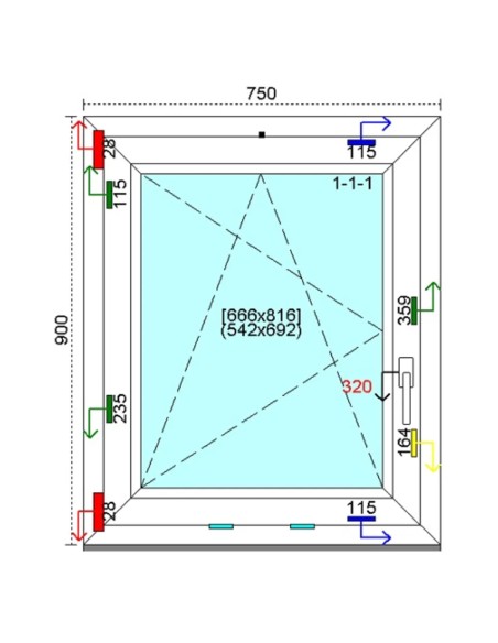 Kunststofffenster PVC Fenster 75 x 90 cm DREH-KIPP Kömmerling 88 MD