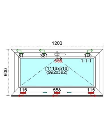 Kunststofffenster PVC Fenster 120 x 60 cm KIPP Kömmerling 88 MD