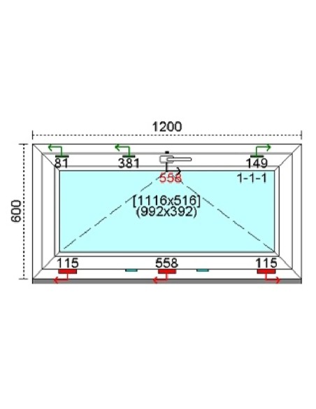 Kunststofffenster PVC Fenster 120 x 60 cm KIPP Kömmerling 88 MD