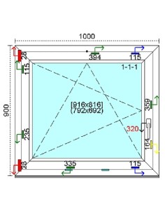 Kunststofffenster PVC Fenster 100 x 90 cm DREH-KIPP Kömmerling 88 MD 2
