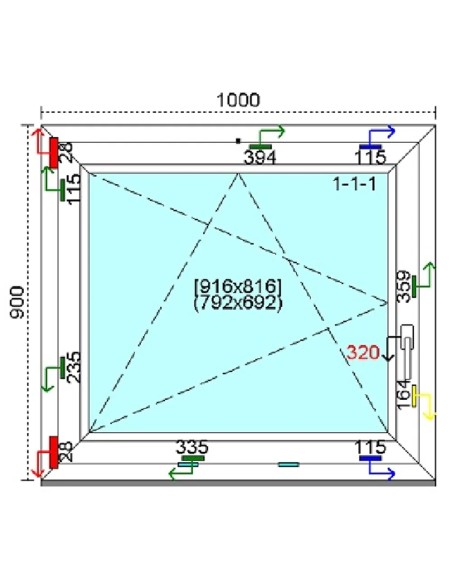 Kunststofffenster PVC Fenster 100 x 90 cm DREH-KIPP Kömmerling 88 MD