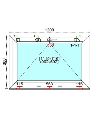Kunststofffenster PVC Fenster 120 x 80 cm KIPP Kömmerling 88 MD