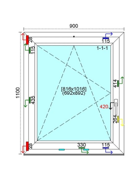 Kunststofffenster PVC Fenster 90 x 110 cm DREH-KIPP Kömmerling 88 MD