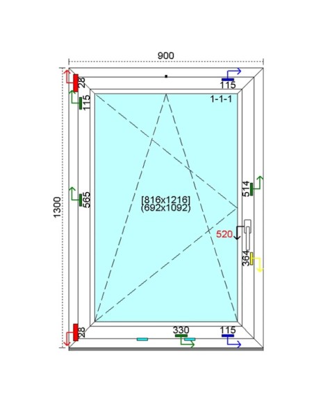 Kunststofffenster PVC Fenster 90 x 130 cm DREH-KIPP Kömmerling 88 MD
