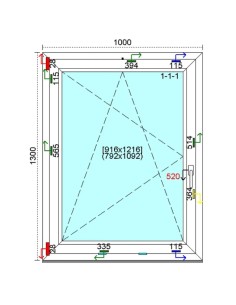 Kunststofffenster PVC Fenster 100 x 130 cm DREH-KIPP Kömmerling 88 MD 2