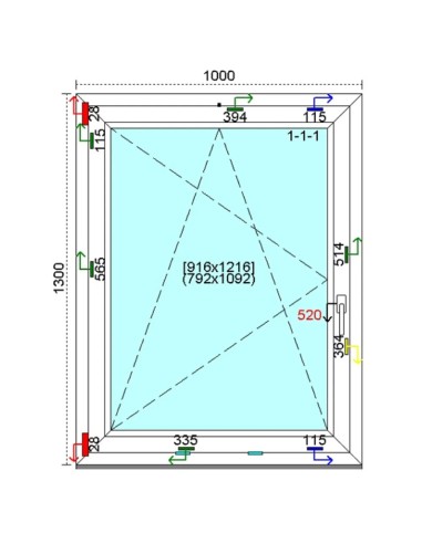 Kunststofffenster PVC Fenster 100 x 130 cm DREH-KIPP Kömmerling 88 MD