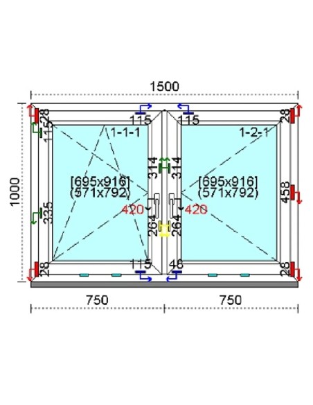 Kunststofffenster PVC Fenster 150 x 100 cm DREH-KIPP | DREH Kömmerling 88 MD