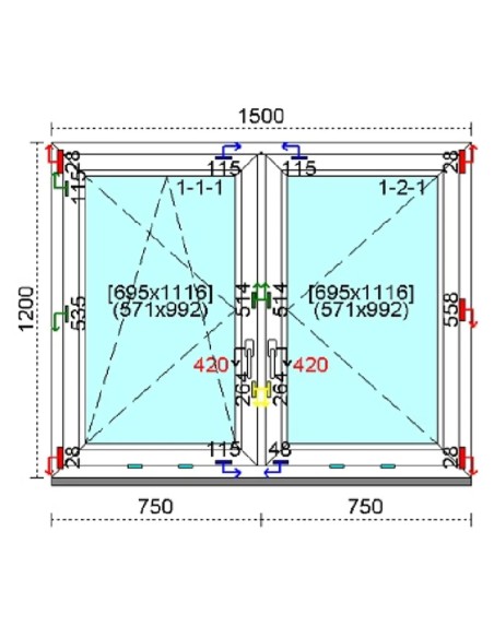 Kunststofffenster PVC Fenster 150 x 120 cm DREH-KIPP | DREH Kömmerling 88 MD