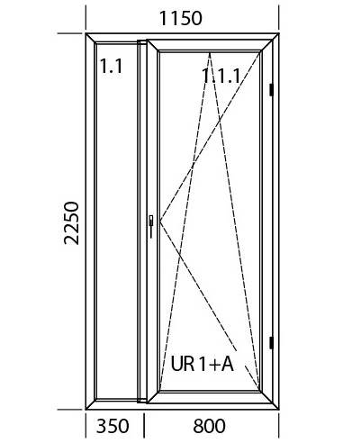Kunststoff Balkontür Balkontüren PVC 1150 x 2250 mm Festverglasung | Dreh-Kipp | Bodentiefe Fenster