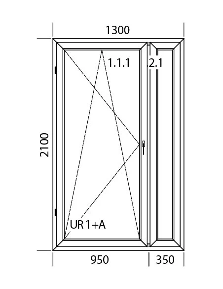 Kunststoff Balkontür Balkontüren PVC 1300 x 2100 mm Dreh-Kipp | Festverglasung | Bodentiefe Fenster