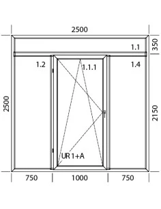 Kunststoff Balkontür Balkontüren PVC Terassentür 2500 x 2500 mm Festverglasung | Dreh-Kipp | Festverglasung mit Oberlicht 2
