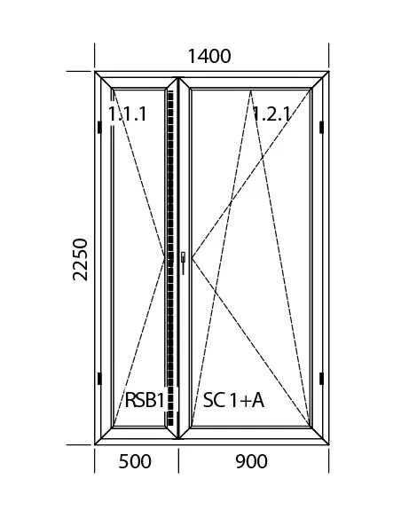 Kunststoff Balkontür Balkontüren PVC 1400 x 2250 mm Dreh | Dreh-Kipp | Bodentiefe Fenster