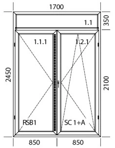 Kunststoff Balkontür Terrassentür PVC 1700 x 2450 mm Dreh | Dreh-Kipp mit Oberlicht | Bodentiefe Fenster 2