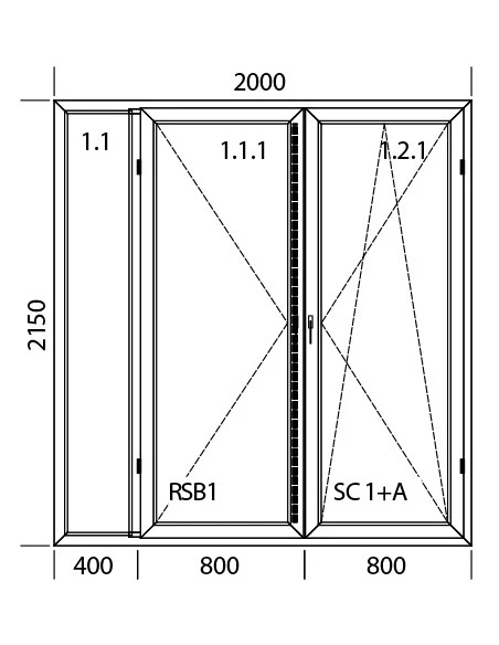 Kunststoff Balkontür Terraseentür PVC 2000 x 2150 mm Festverglasung | Dreh | Dreh-Kipp | Bodentiefe Fenster