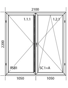Kunststoff Balkontür Terraseentür PVC 2100 x 2200 mm Dreh | Dreh-Kipp | Bodentiefe Fenster 2