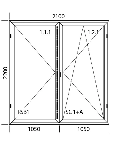 Kunststoff Balkontür Terraseentür PVC 2100 x 2200 mm Dreh | Dreh-Kipp | Bodentiefe Fenster