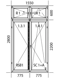 Kunststoff Balkontür Balkontüren PVC 1550 x 2800 mm Dreh | Dreh-Kipp mit Oberlicht | Bodentiefe Fenster 2