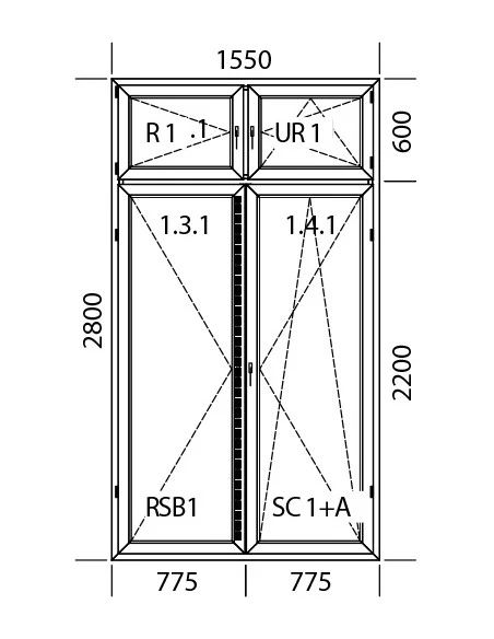 Kunststoff Balkontür Balkontüren PVC 1550 x 2800 mm Dreh | Dreh-Kipp mit Oberlicht | Bodentiefe Fenster