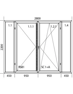 Kunststoff Balkontür 2800 x 2200 mm Terrassentür Festverglasung | Dreh | Dreh-Kipp | Festverglasung | Bodentiefe Fenster 2