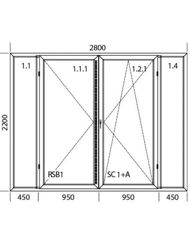 Kunststoff Balkontür 2800 x 2200 mm Terrassentür Festverglasung | Dreh | Dreh-Kipp | Festverglasung | Bodentiefe Fenster