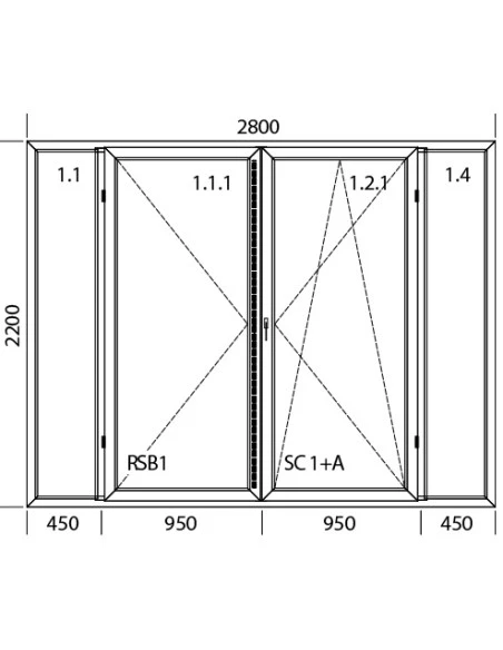 Kunststoff Balkontür 2800 x 2200 mm Terrassentür Festverglasung | Dreh | Dreh-Kipp | Festverglasung | Bodentiefe Fenster