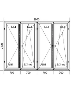 Kunststoff Balkontür 2800 x 2100 mm Terrassentür Dreh | Dreh-Kipp | Dreh | Dreh-Kipp | Bodentiefe Fenster 2
