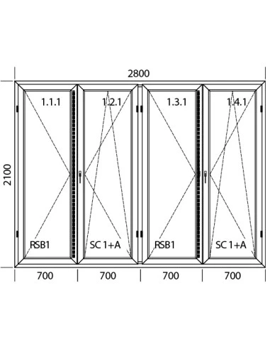 Kunststoff Balkontür 2800 x 2100 mm Terrassentür Dreh | Dreh-Kipp | Dreh | Dreh-Kipp | Bodentiefe Fenster