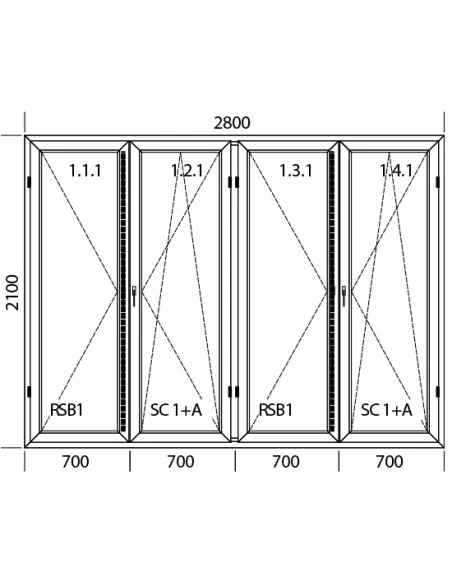 Kunststoff Balkontür 2800 x 2100 mm Terrassentür Dreh | Dreh-Kipp | Dreh | Dreh-Kipp | Bodentiefe Fenster